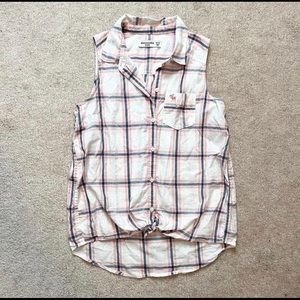 Abercrombie sleeveless plaid tie shirt